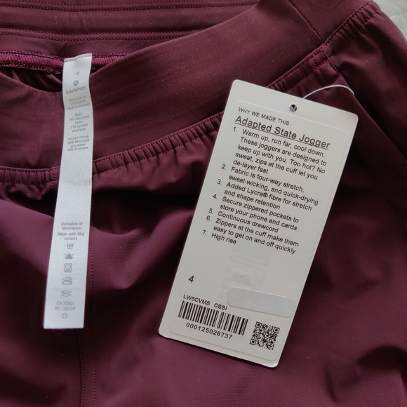 BNWT Lululemon Adapted State Jogger, Cassis size 4 - Picture 6 of 6